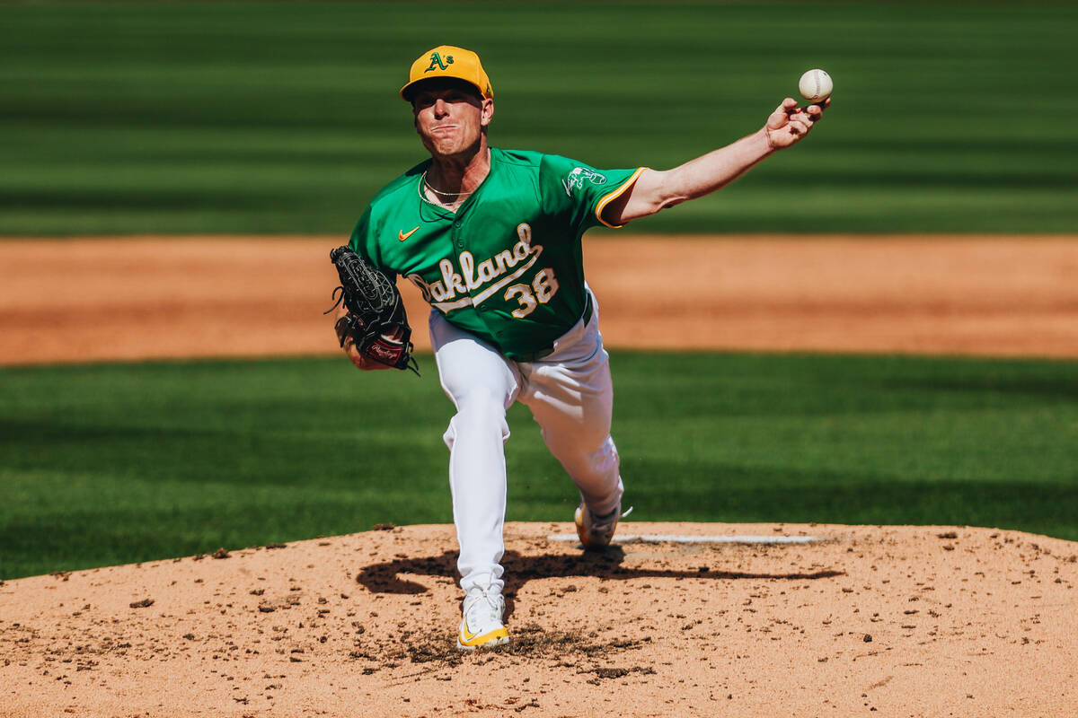 Oakland A’s pitcher JP Sears (38) throws the ball from the mound during a Big League Wee ...