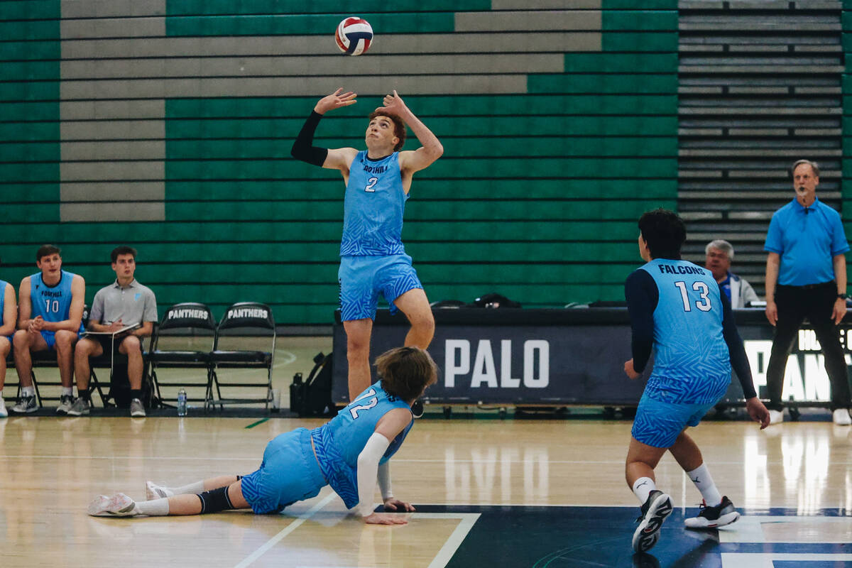 Foothill middle blocker London Robinson (2) hits the ball during a game against Palo Verde at P ...