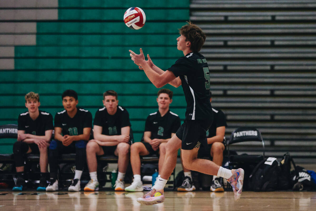 Palo Verde setter Mason Manning (5) serves the ball during a game against Foothill at Palo Verd ...