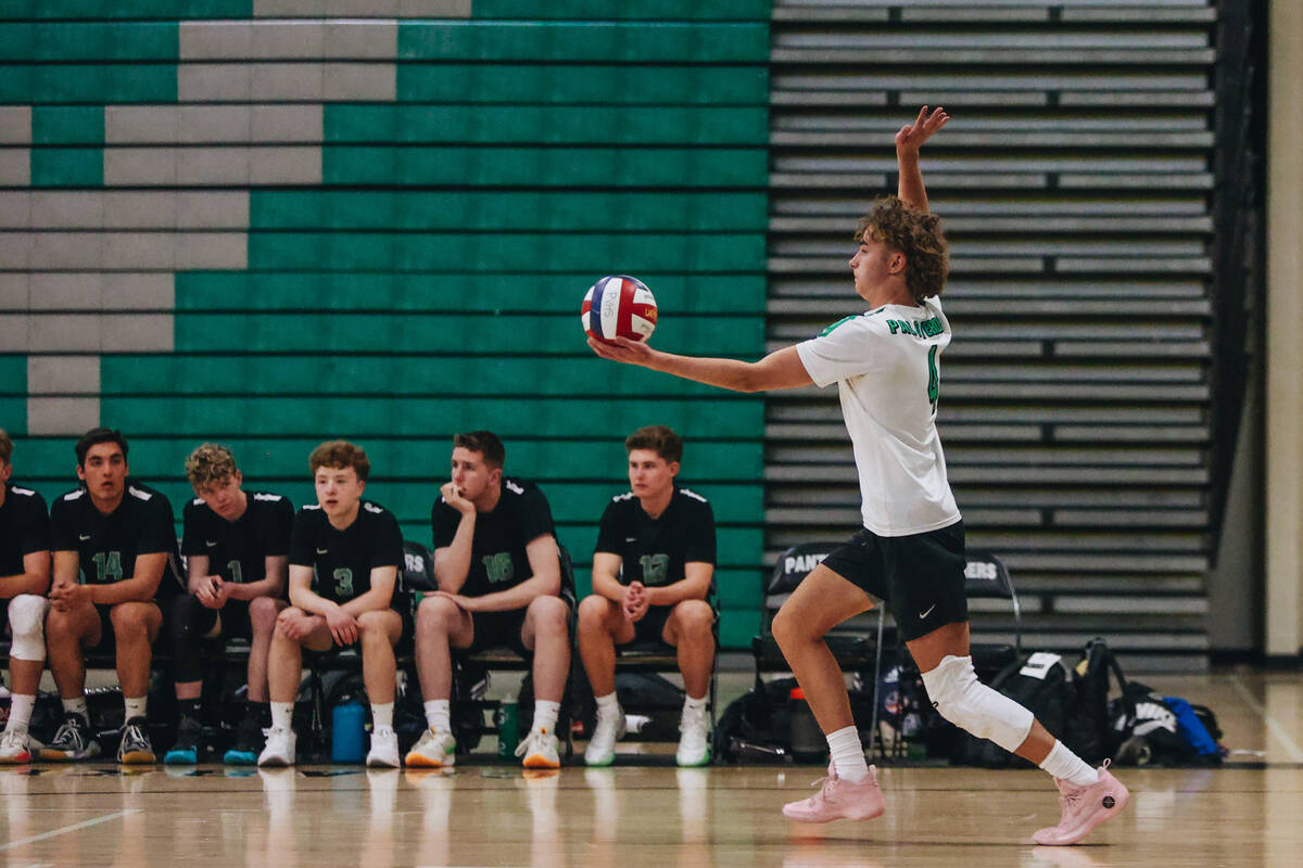 Palo Verde libero Dax Fish (4) serves the ball during a game against Foothill at Palo Verde Hig ...