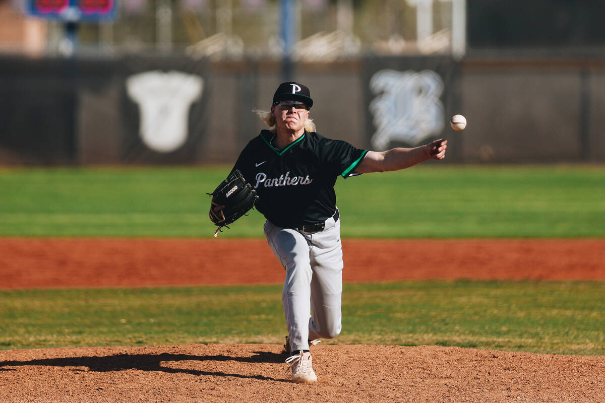 Palo Verde pitcher Mayson Reichartz (10) pitches the ball during a baseball game between Palo V ...