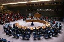 A general view shows a Security Council meeting at United Nations headquarters, Friday, March. ...
