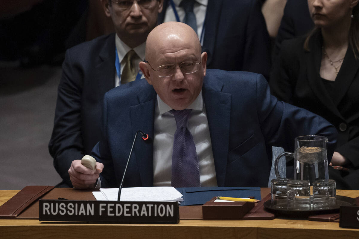 Vasily Nebenzya, Ambassador and Permanent Representative of Russia to the United Nations, speak ...