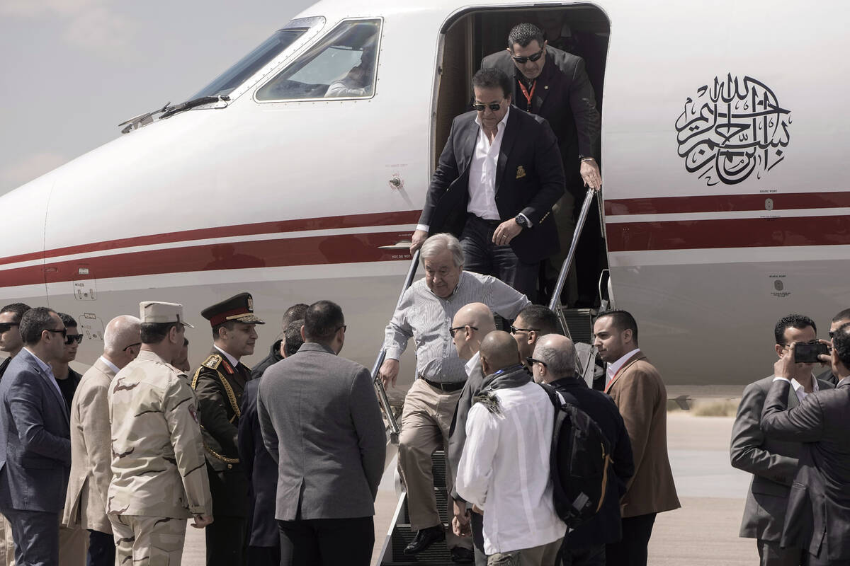 United Nations Secretary General Antonio Guterres arrives at El Arish International Airport, be ...