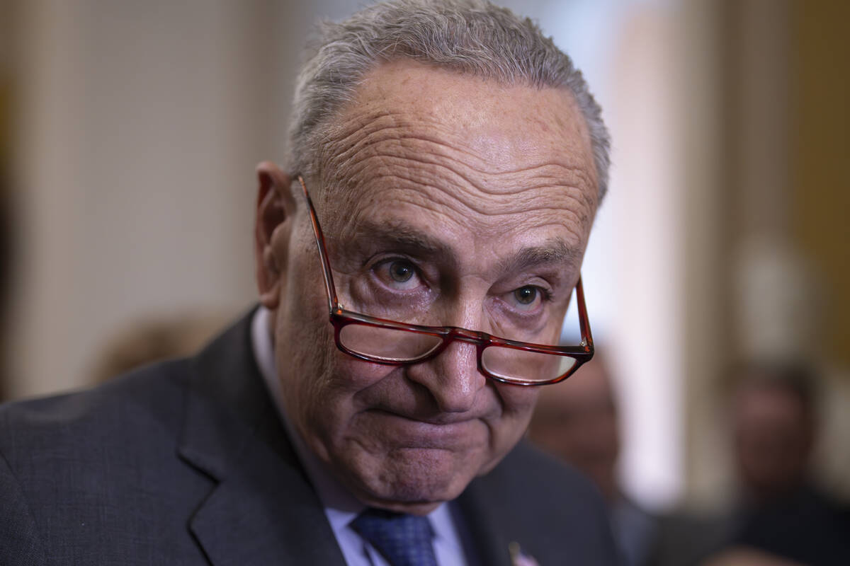 FILE - Senate Majority Leader Chuck Schumer, D-N.Y., talks withreporters to discuss efforts to ...