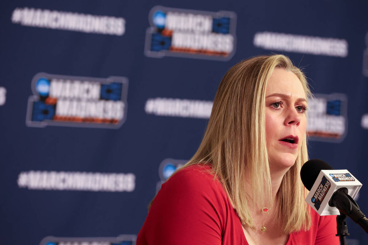 UNLV Lady Rebels head coach Lindy La Rocque speaks during a news conference after her team lost ...