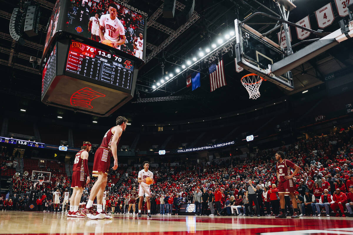 UNLV guard Dedan Thomas Jr. (11) readies himself for a free throw during a second-round NIT gam ...