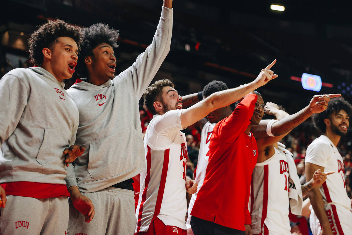 The UNLV bench gets animated during a second-round NIT game between Boston College and UNLV at ...