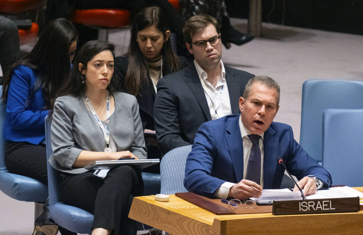 Gilad Erdan, Permanent Representative of Israel to the United Nations, addresses the United Nat ...