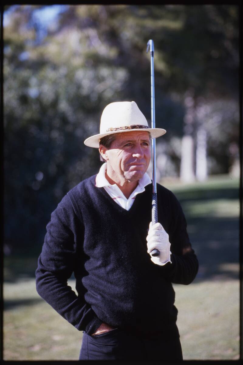 Professional golfer Gary Player (white hat) golfing at the Tropicana Country Club. Player was i ...