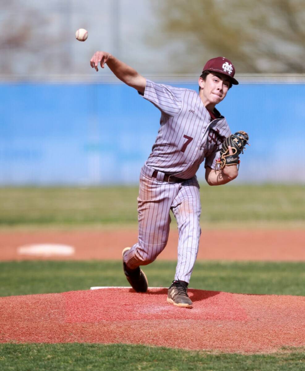 Cimarron-Memorial pitcher Kai Mares throws against Sierra Vista in the 1st inning of their base ...