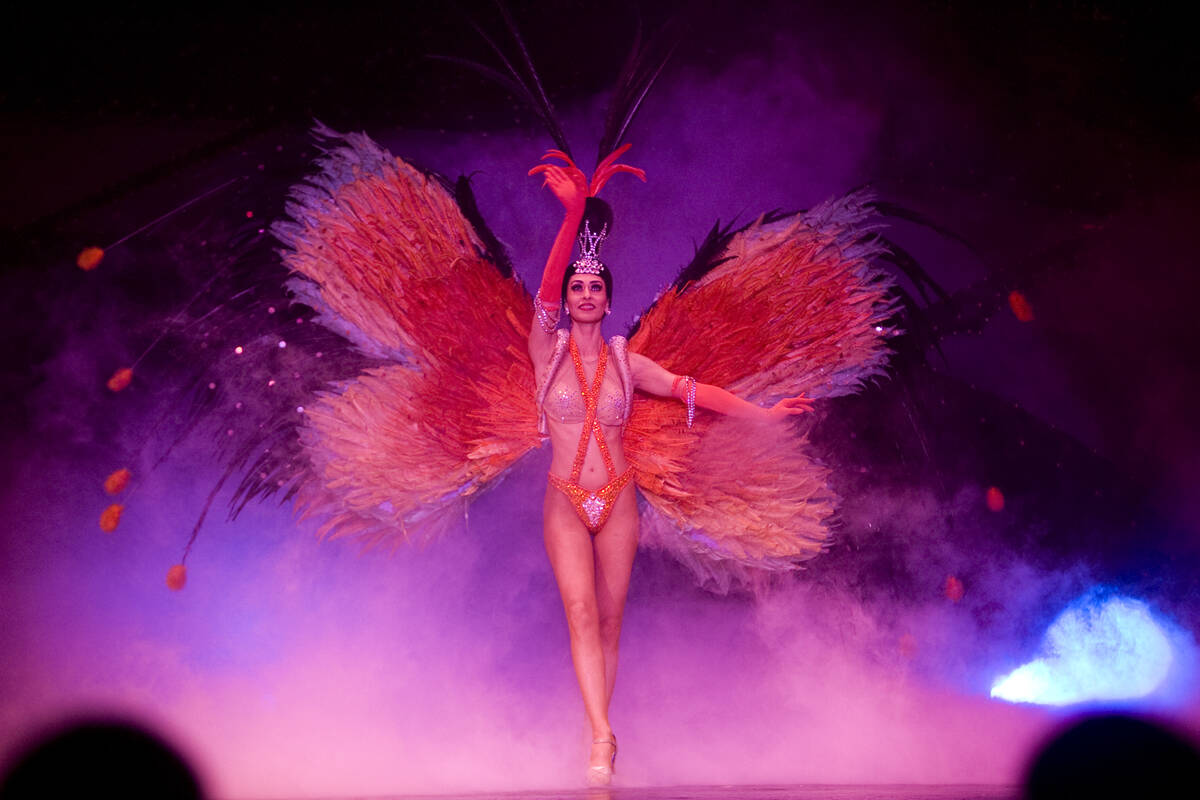 A showgirl performs in Les Folies Bergere at the Tropicana hotel-casino on Thursday, Jan. 15, 2 ...