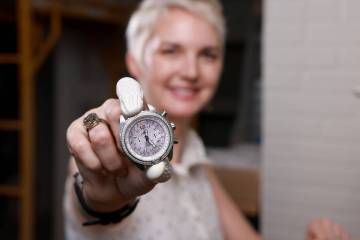 Abingdon Mullin, founder of The Abingdon Co. watches for adventurous women, shows a Jackie in S ...