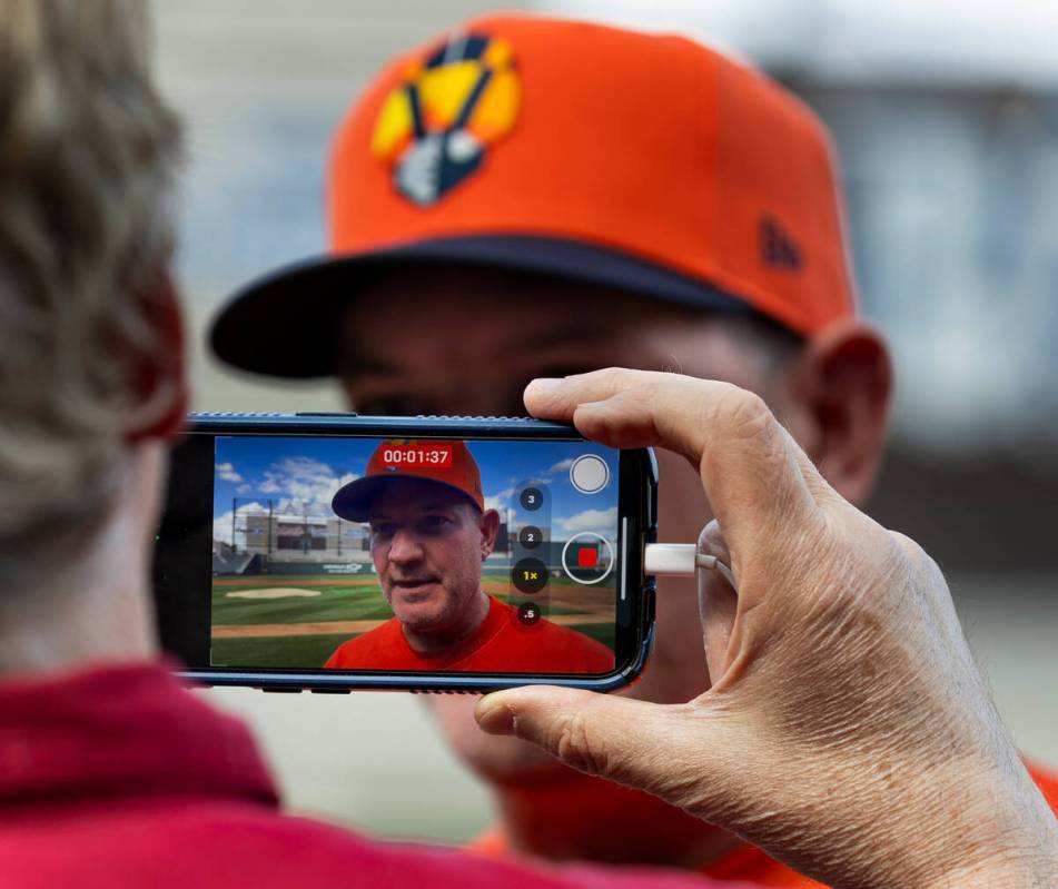 Aviators Manager Fran Riordan speaks to the media before practice at the Las Vegas Ballpark on ...