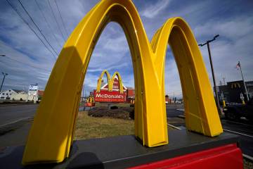 McDonald's restaurant signs are shown in in East Palestine, Ohio, Feb. 9, 2023. Krispy Kreme st ...