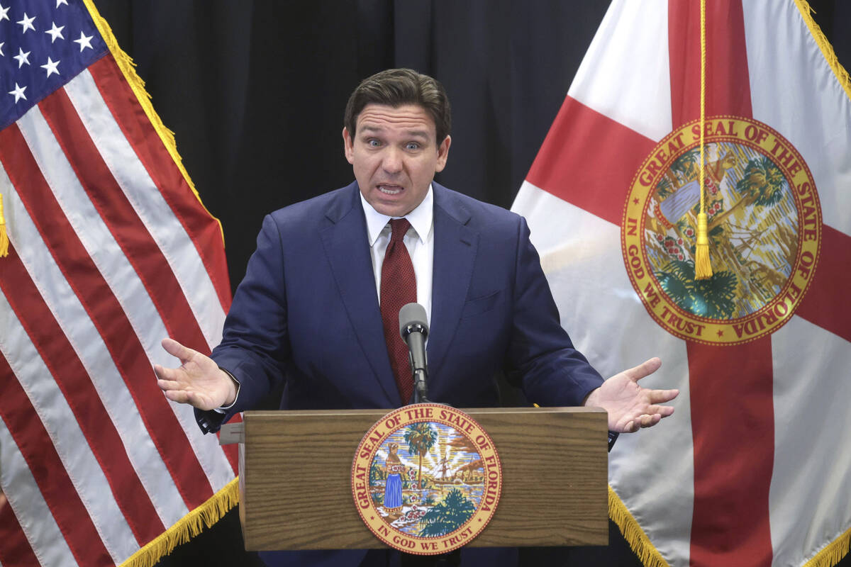 FILE - Florida Gov. Ron DeSantis delivers remarks during a press conference at the Central Flor ...