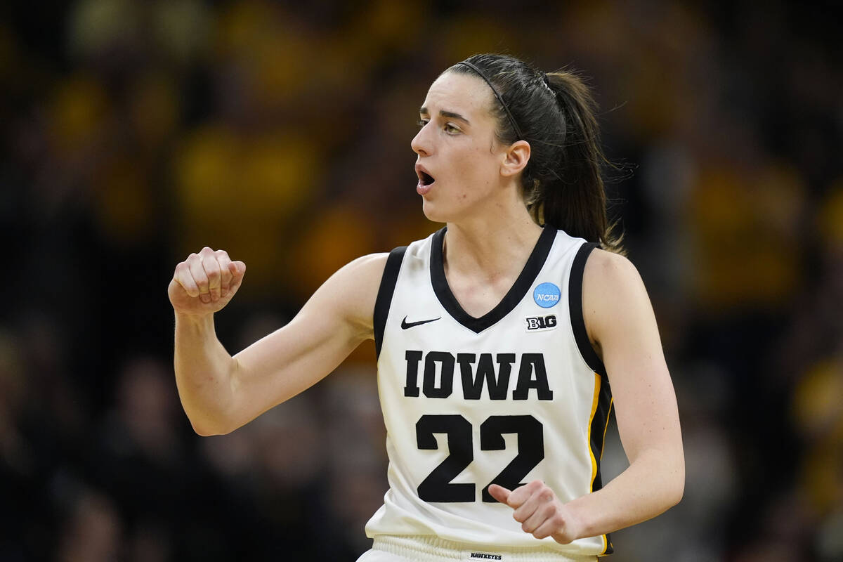 Iowa guard Caitlin Clark reacts in the second half of a second-round college basketball game ag ...