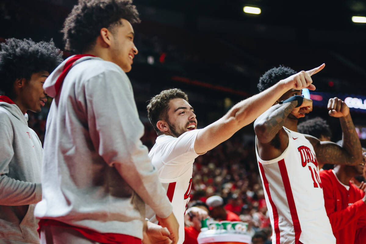 UNLV guard Nick Walters (31) gets animated during a second-round NIT game between Boston Colleg ...