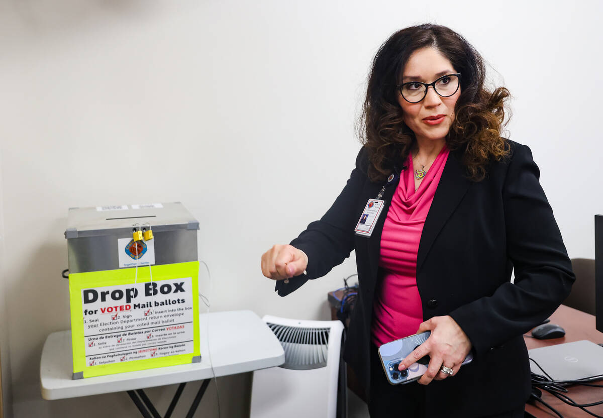 Clark County Registrar Lorena Portillo speaks to the Review-Journal about the voting and ballot ...