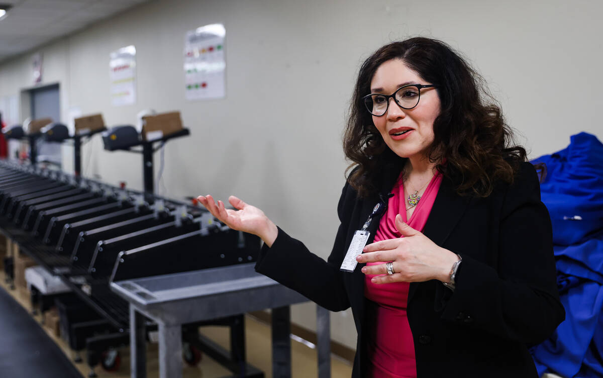 Clark County Registrar Lorena Portillo shows the Review-Journal the intake room for ballots at ...