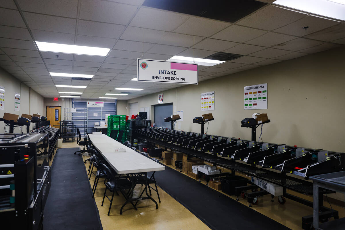 The intake room for ballots at the Clark County Election Department in North Las Vegas, Tuesday ...