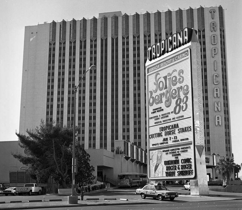 Tropicana day front, Folies Bergere Marquee on Jan. 12, 1983. (File/Las Vegas Review-Journal)