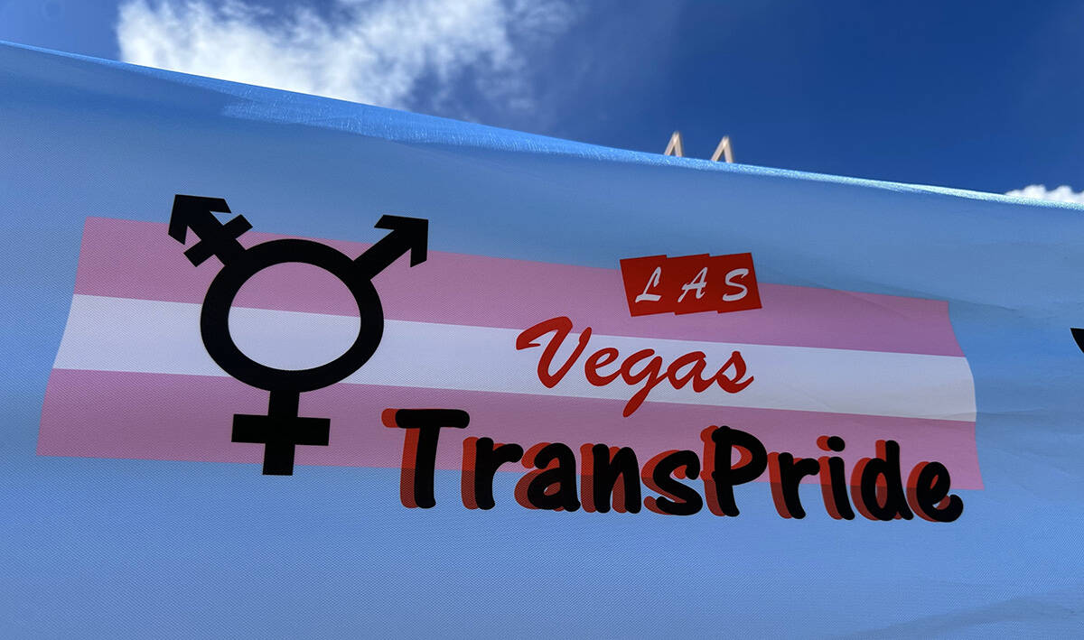A Las Vegas TransPride banner at the International Transgender Day of Visibility event in downt ...