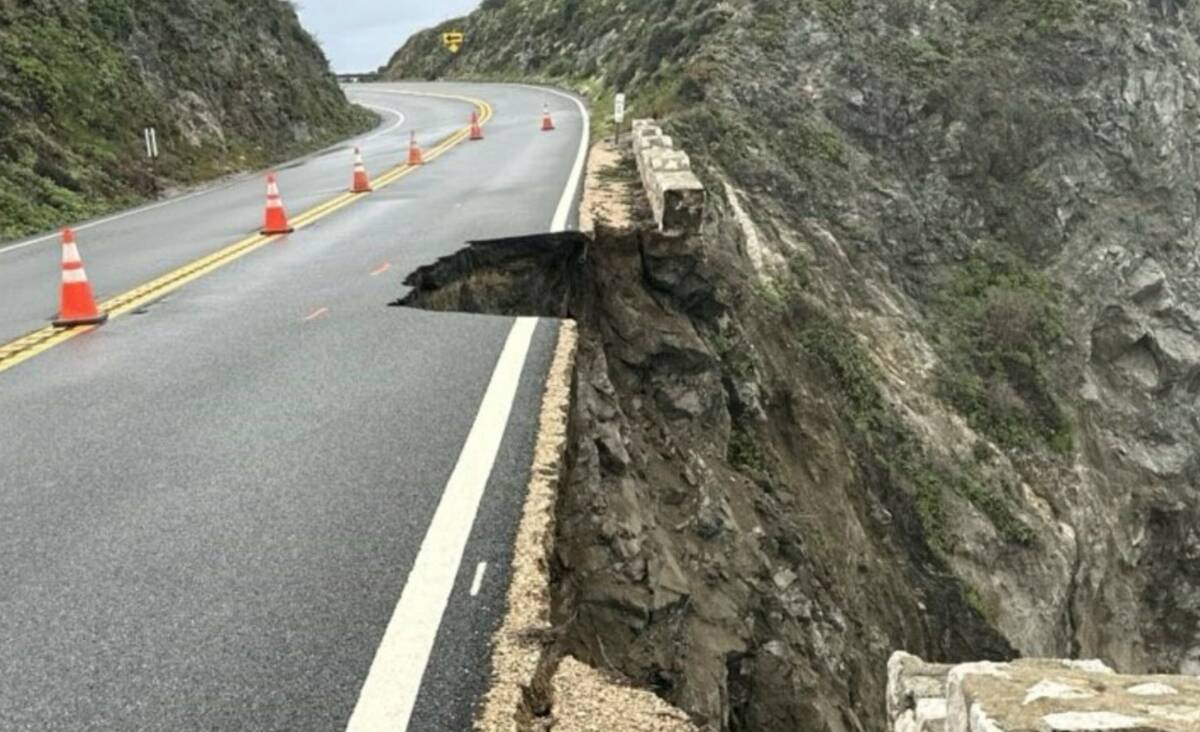 The Rocky Creek closure on California Highway 1 is seen, Sunday, March 31, 2024, in Monterey Co ...