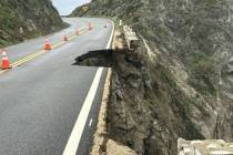 The Rocky Creek closure on California Highway 1 is seen, Sunday, March 31, 2024, in Monterey Co ...