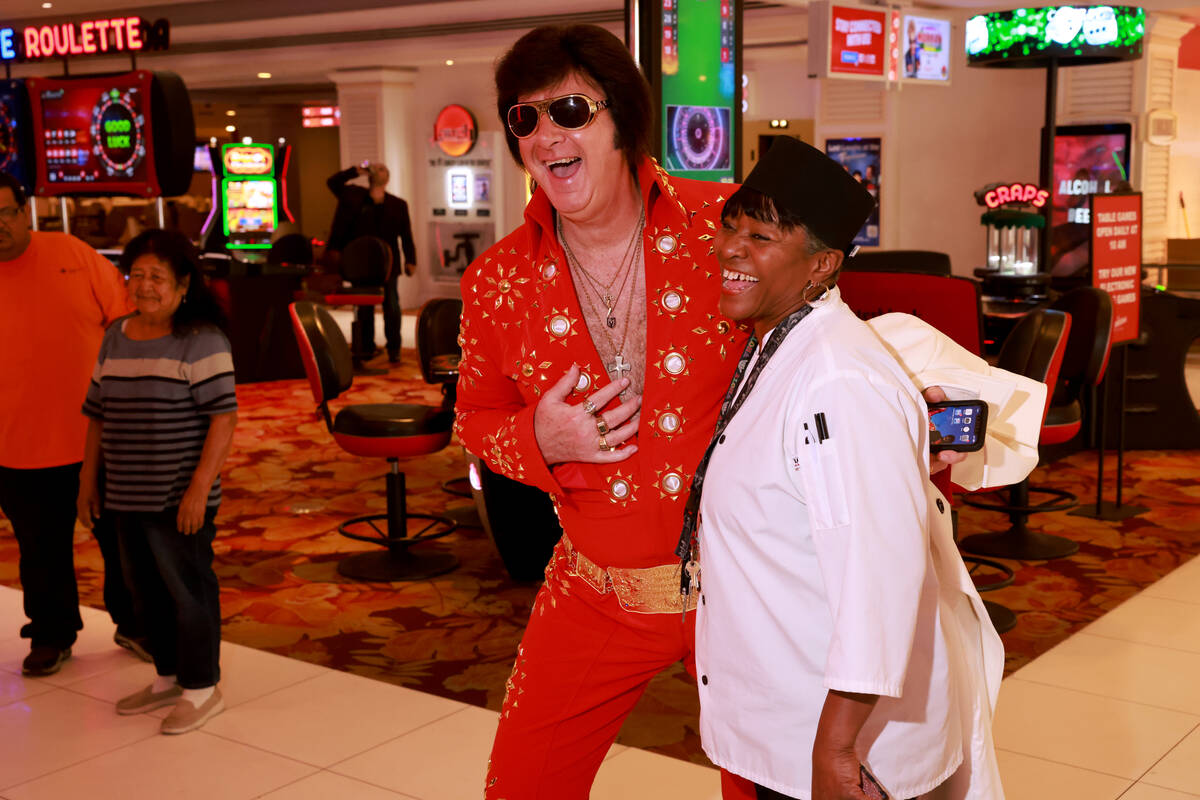 Jeff “Elvis of Las Vegas” Stanulis poses with Nancy Brown at the Tropicana on clo ...