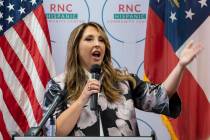 Republican National Committee Chair Ronna McDaniel speaks to a packed room at the opening of th ...
