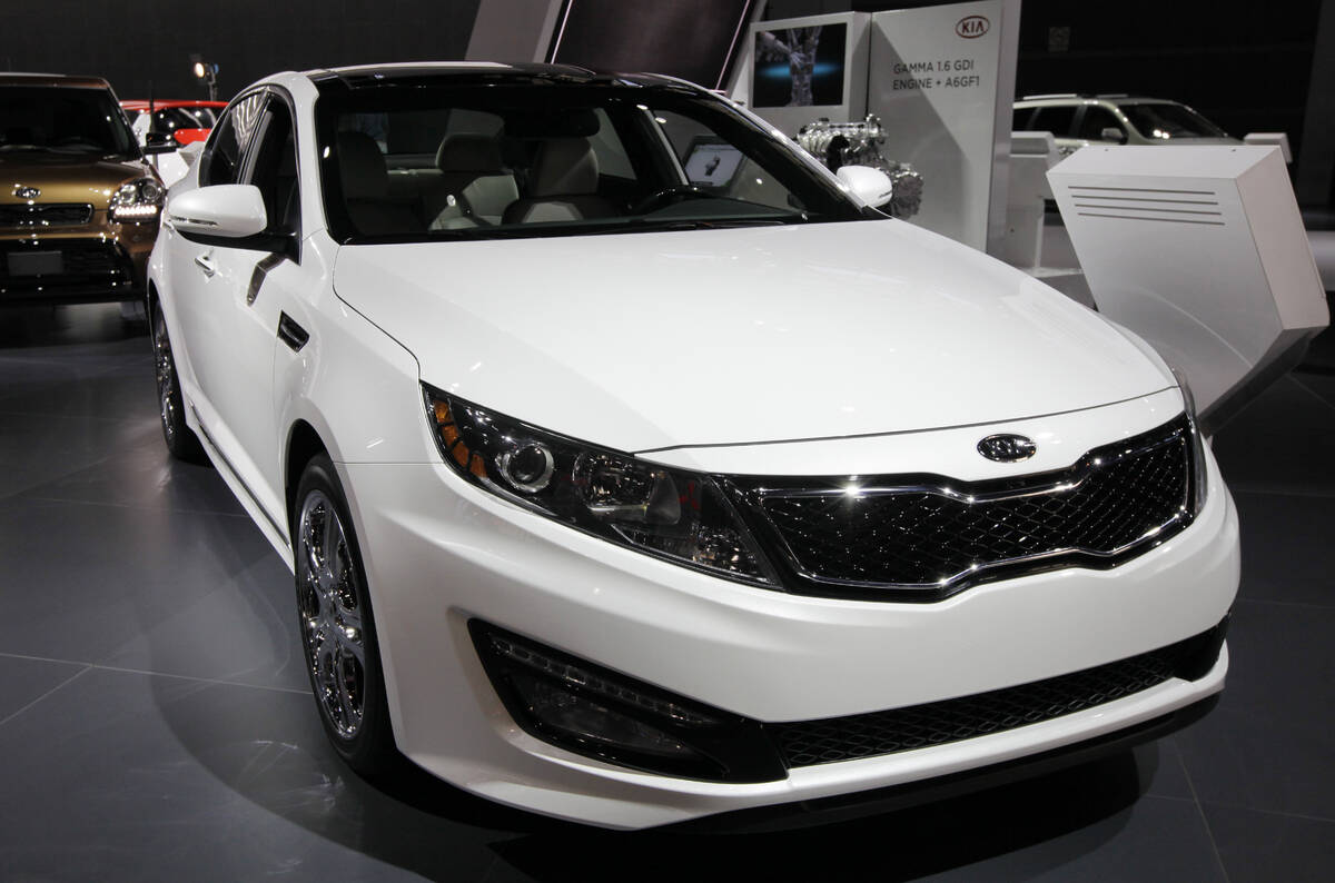 A 2013 Kia Optima is displayed at the Chicago Auto Show in Chicago on Feb. 9, 2012. In Septembe ...