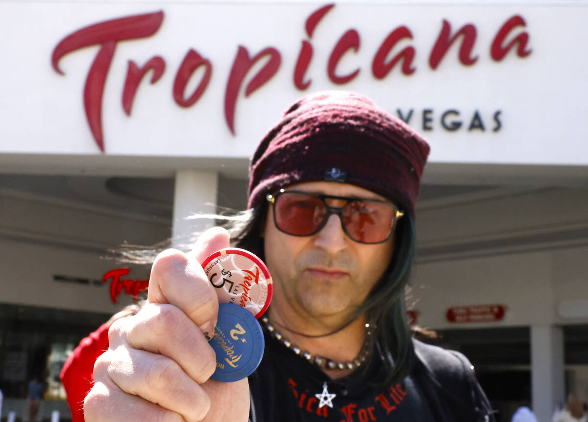 Todd Osterhouse of Texas displays his Tropicana hotel-casino's gaming chips in front of Tropica ...