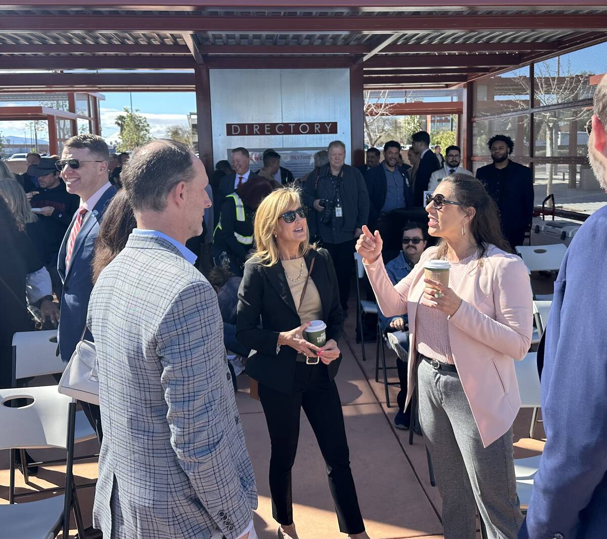 Clark County Commissioner Justin Jones (left) conversates with RTC CEO MJ Maynard and Federal T ...