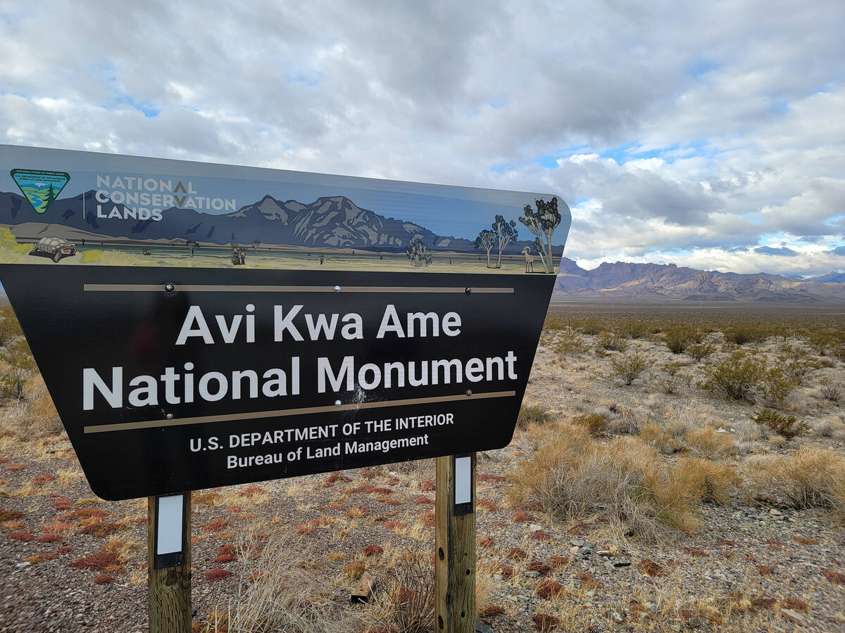 An Avi Kwa Ame National Monument sign along U.S. Highway 95, which leads past Searchlight and t ...