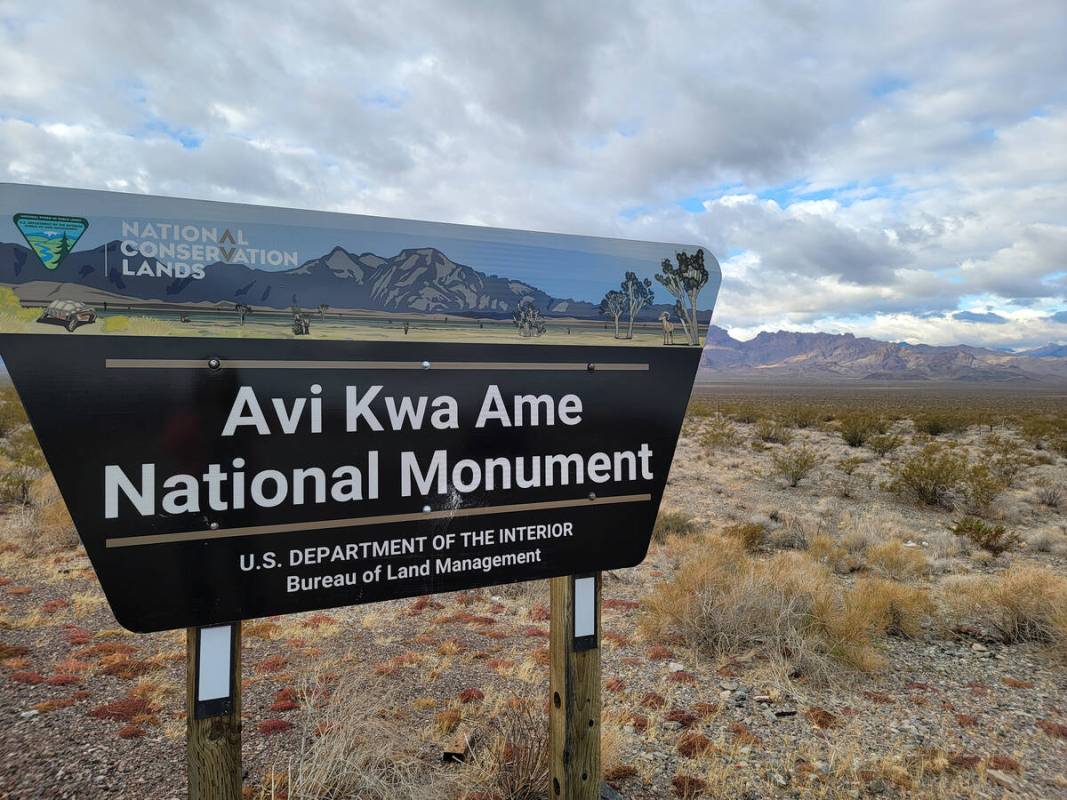 An Avi Kwa Ame National Monument sign along U.S. Highway 95, which leads past Searchlight and t ...