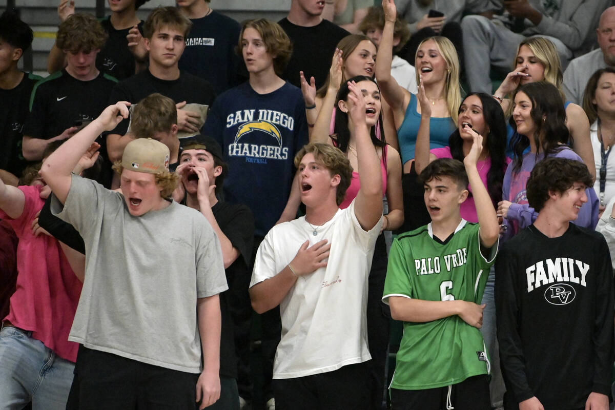 Palo Verde students cheer on their team against Arbor View during and NIAA volleyball game Tues ...