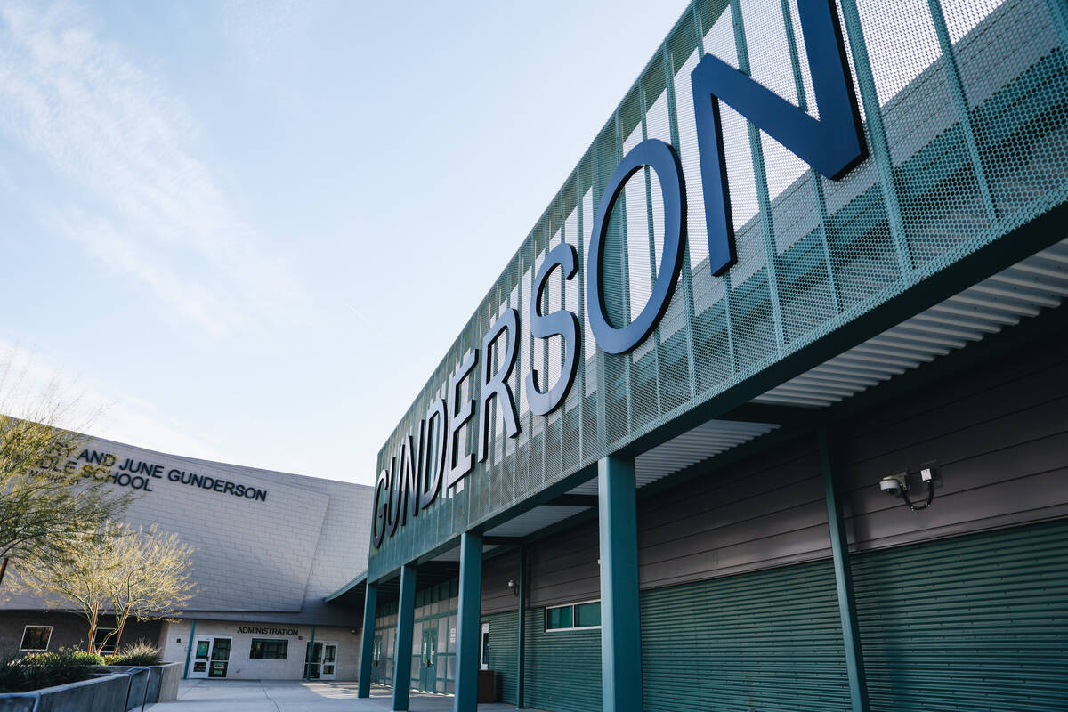 Gunderson Middle School is seen on Thursday, April 4, 2024, in Las Vegas. (Madeline Carter/Las ...