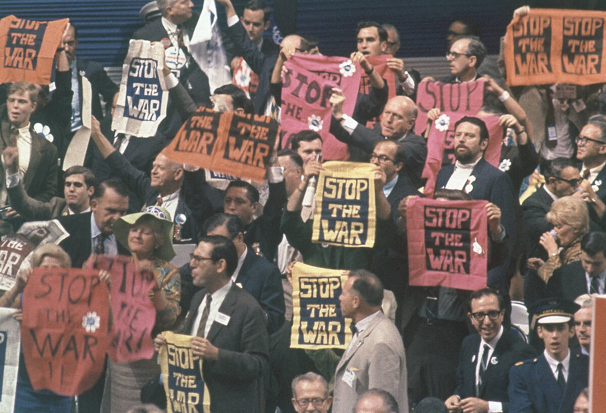 Delegates set up on the floor of the 1968 Democratic National Convention in August 1968 in pre ...