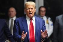 Former President Donald Trump speaks after hearing at New York Criminal Court, Monday, March 25 ...