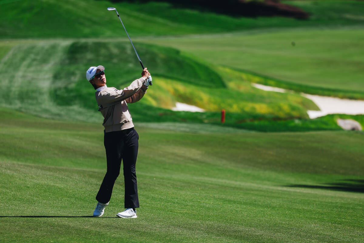 Narin An watches the ball after striking it during the T-Mobile Match Play semifinals at Shadow ...