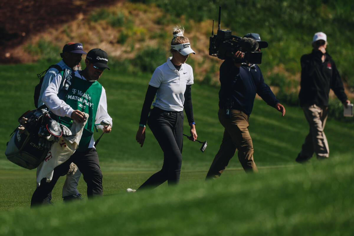 Nelly Korda walks the course during the T-Mobile Match Play semifinals at Shadow Creek Golf Cou ...