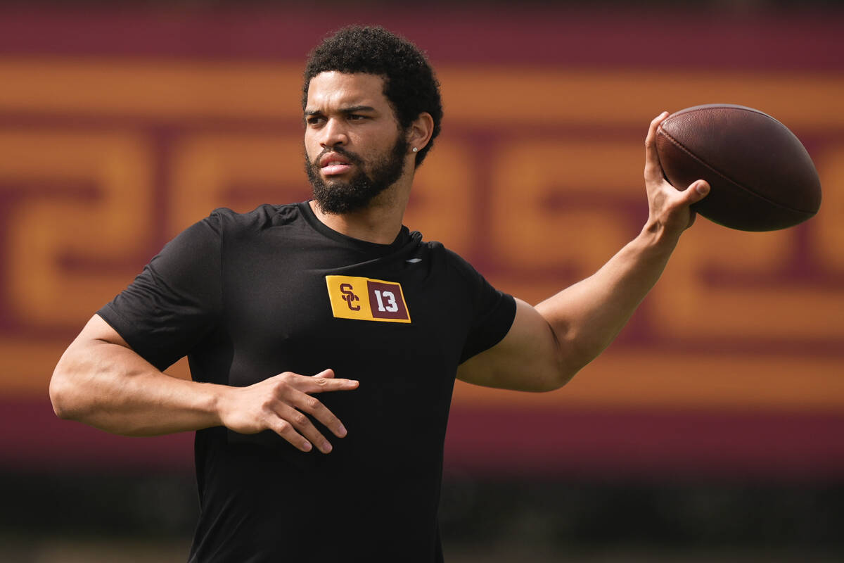 Southern California quarterback Caleb Williams throws during the NCAA college football team's N ...