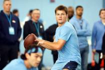 North Carolina's quarterback Drake Maye participates in North Carolina's NFL Pro Day in Chapel ...