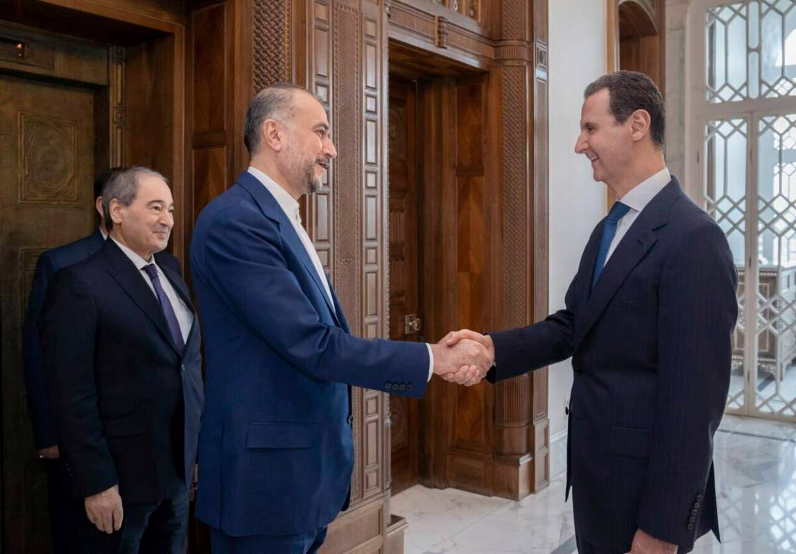 In this photo released on the official Telegram page of the Syrian Presidency, Syrian President ...