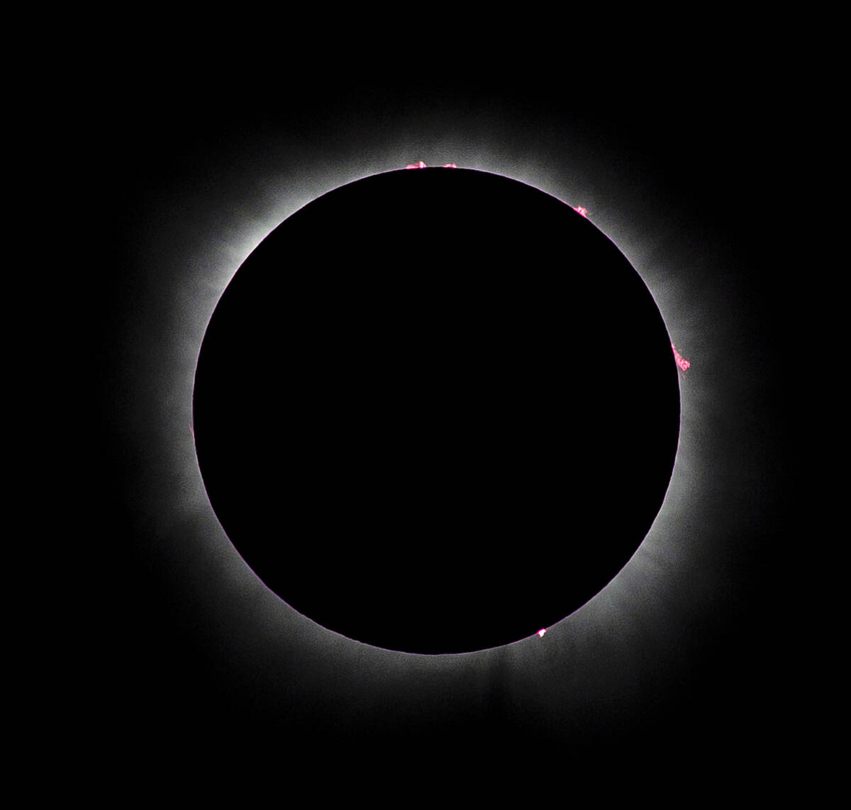 Totality happens during the total solar eclipse viewed from the Reunion Tower on Monday, April ...