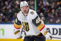Vegas Golden Knights' Tomas Hertl (48) waits for a faceoff during the second period of an NHL h ...