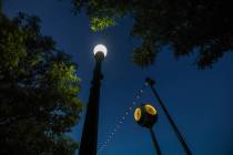 Street lights that are in the process of being retrofitted. (Daniel Pearson/Las Vegas Review-Jo ...