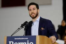 FILE - Rep. Abdullah Hammoud, D-Dearborn, speaks during a campaign rally for presidential candi ...