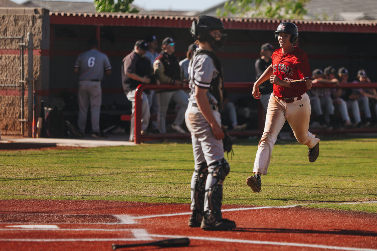 Las Vegas- Dallas Martinez (25) runs to home base during a baseball game between Faith Lutheran ...